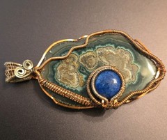 One Of A Kind Artisan Fossil/Lapis Wire Pendant