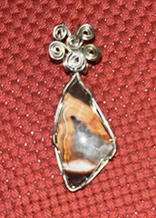 Sliced Agate sterling silver wire wrap Pendant 1.4″/36mm Vintage