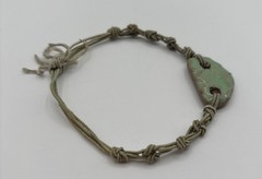 Handmade Ceramic Pendant Cord Bracelet Green Glaze Artisan 2000s