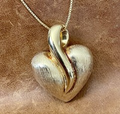 Italy Gold Vermeil 925 Reversible Polished/ Brushed Heart Pendant Necklace 18”in