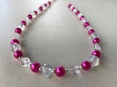 Handmade Necklace of Fuchsia Pink Glass Pearls and Clear Glass Beads Silver Tone