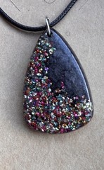 Black & Multicolor Crushed Glass Handmade Resin Pendant Dark Glam Gift