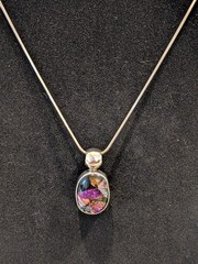 925 Sterling Silver Taxco Multicolor Dichroic Glass Pendant & 18″ Snake Chain