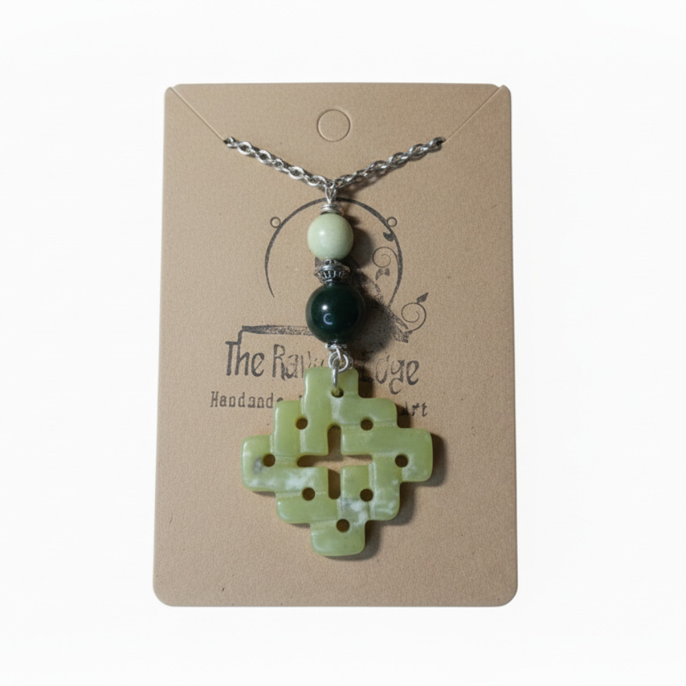Serpentine & Jasper Wire-Wrapped Pendant Necklace – Handmade Natural Gemstone Je