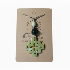 Serpentine & Jasper Wire-Wrapped Pendant Necklace – Handmade Natural Gemstone Je