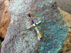 Southwestern Copper Cross Multi Gemstone Opal Unisex Pendant Gift Bag NEW BD21