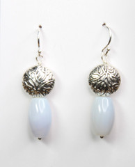 Chalcedony Blue 9mm x 13mm Barrel Gemstone .925 Sterling Silver Earrings 1 1/2″