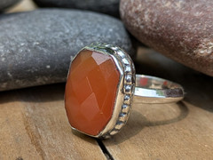 Red Onyx and Sterling Silver Rectangular Ring, Size 7, Artisan Red Onyx Jewelry