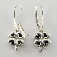Green BALTIC AMBER Lucky Four Leaf Clover Earrings 925 STERLING SILVER #3607e
