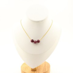 Necklace 3 Beads Garnet 0 5/16in Chain Steel Golden Stainless Necklace Women, H