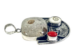 Coffee Bean Jasper & Carnelian Shiva Eye Gemstone Ethnic Pendant Handmade 2.32″