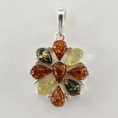 Multi-Color BALTIC AMBER Pendant 925 STERLING SILVER Poland #5829