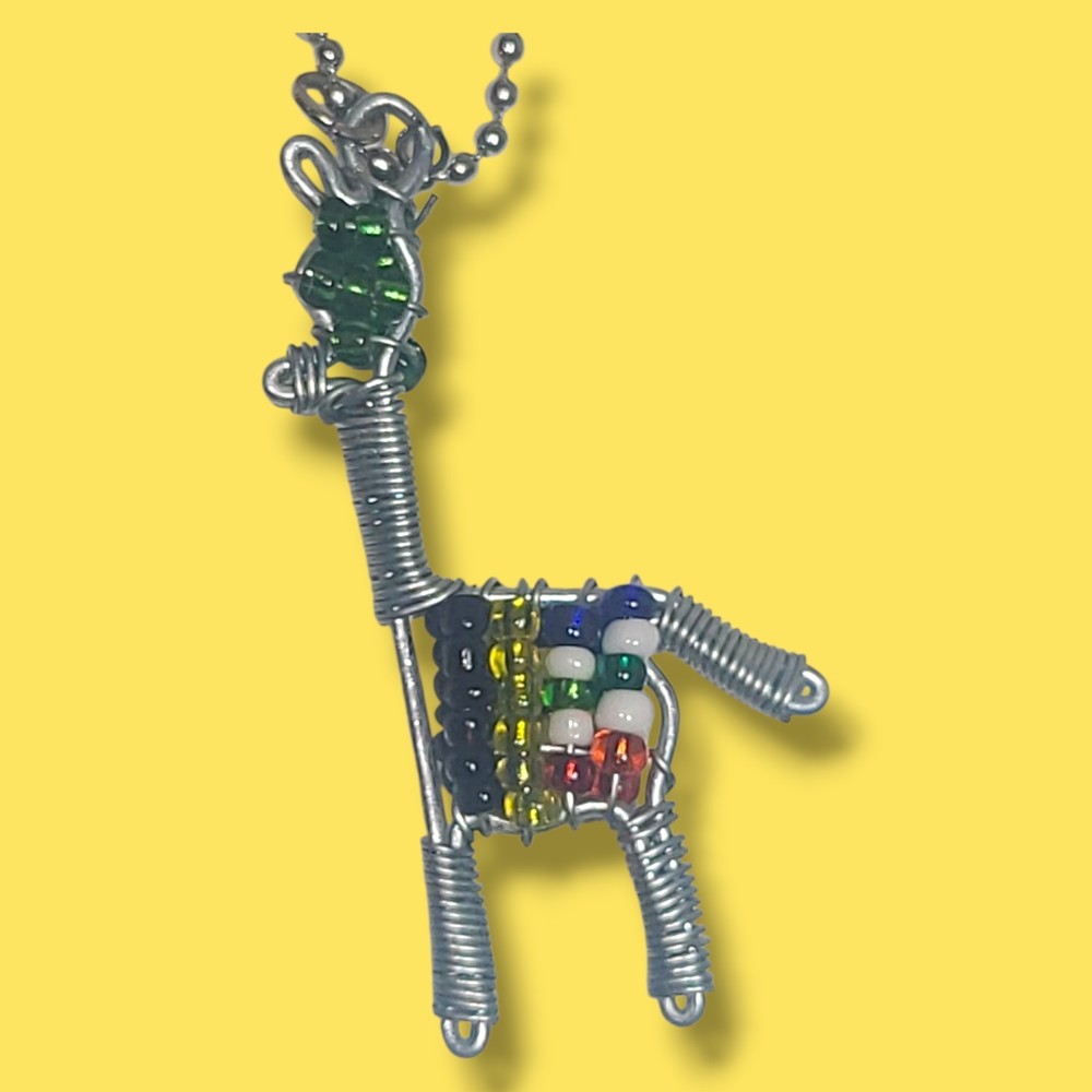 Wire Wrap Beaded Llama Or Giraffe Pendant Necklace