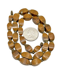Unique Vintage Stone Bead Choker Necklace Heavy Brown Beige Petrified Wood 20″