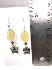 Handmade Light Yellow Glass Bead with Beautiful Butterfly, Silver Plated Hooks