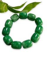Emerald Green Jade Beaded Stretch Bracelet Chunky Good Luck Prosperity Health