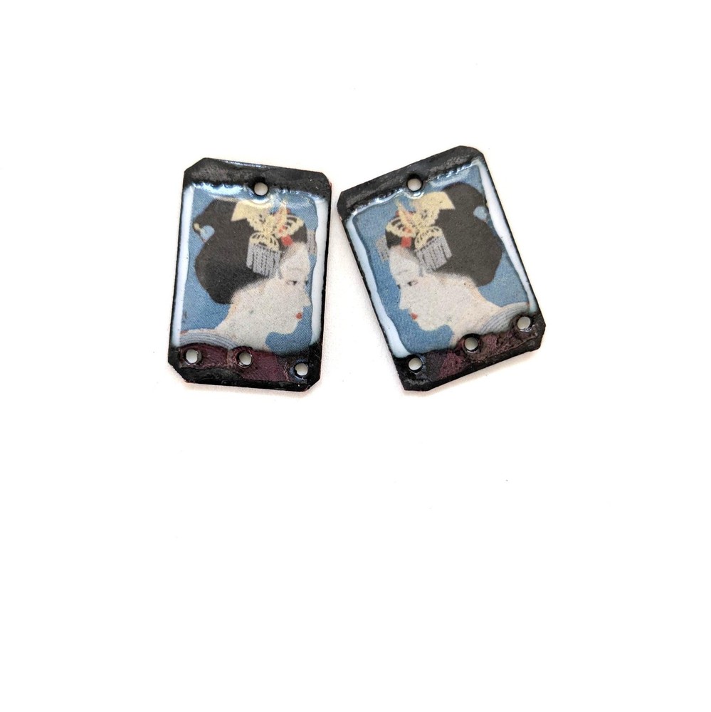 Enameled Copper Charms Pair Vintage Japanese Art (20321)