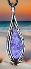 Charoite ~ Antiqued 925 Sterling Silver wire wrapped pendant 2f