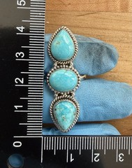 Sterling Silver Native American SW Genuine White Water Turquoise 3 Stone Ring