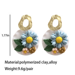 Handmade Polymer Clay Earrings Handcrafted Artwork Carving Flowers Bohemian BOHO