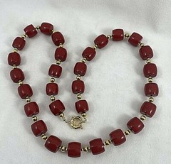Handmade in the USA ~ Gold Plate ~ Red Coral 30″ Necklace T20 TP50