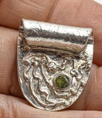 Modernist ARTIST HAND MADE .999 Silver GREEN color stone Ladies pendant Slide