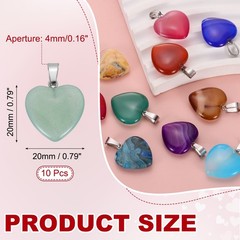 10Pcs, Heart Stone Pendants 20mm Love Heart Pendants Light Green Love Charm