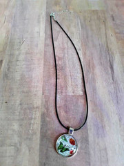 Butterfly & Flowers Heart Pendant Necklace, Handmade Art Jewelry