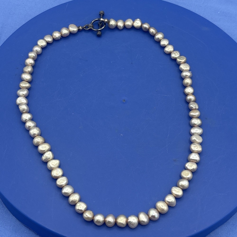 Handmade Freshwater Pearl Necklace 16” Cream Baroque Beads Artisan Jewelry