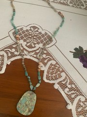 Light Green Teardrop Pendant Natural Agate Handmade With Colorful Stones 32 Inch