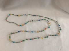 Paper Wrapped Beaded Necklace 80in. MultiColored with Small Blue Beads Africa