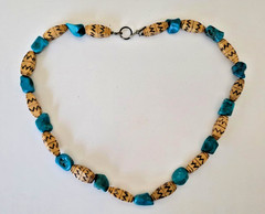 Handmade Genuine Turquoise & Wood Bead Necklace Rustic Southwestern Boho 22″
