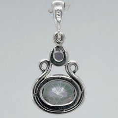 925 Sterling Silver – Rainbow Oval Mystic Topaz Teardrop Pendant / Necklace Drop