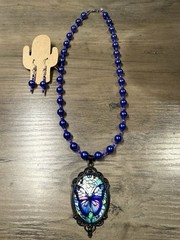 18” Handmade Bead Necklace Earrings Purple Beautiful Butterfly Pendant New NWOT