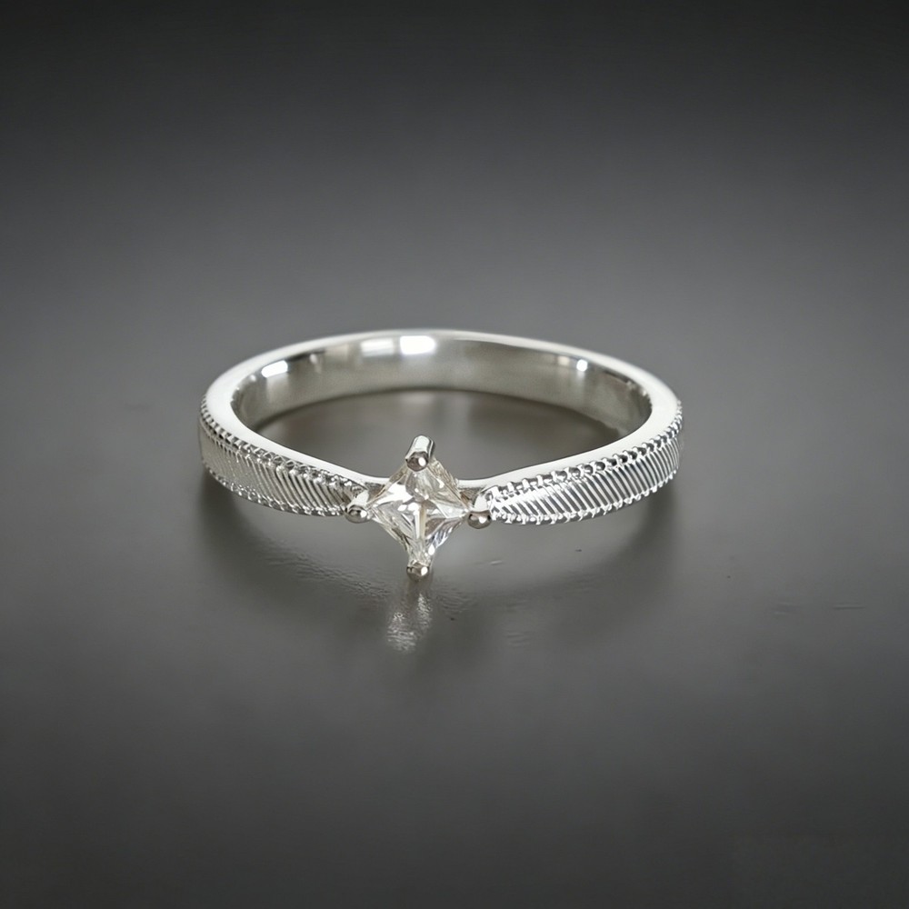 Custom Lab Diamond Princess Cut 3.5×3.5mm Solitaire Women Ring 10K White Gold