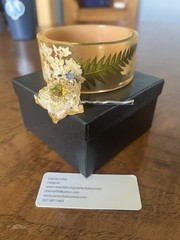 Resin hand crafted bracelet and matching hair pin with flowers and fern