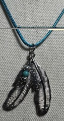 Silvertone Feathers Pendant On A Turquoise Cord Necklace By 927 Designs