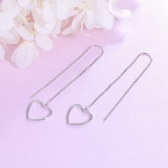 S925 Sterling Silver Threader Drop Earrings Love Heart