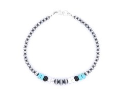 Southwestern Heishi Bracelet White Buffalo, Blue Turquoise, Black Onyx, Silver