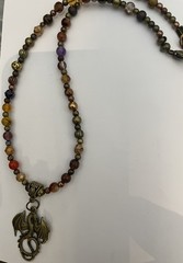 Retro Gothic Dragon Brass Pendant Hematite Agate Crystal Jasper Bead Necklace