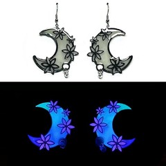 Moon Flower Hot Pink Aqua Blue & Purple Glow in the Dark Earrings