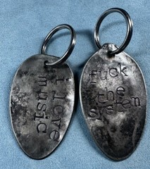 Artisan Hand Stamped Spoon Keychains I Love Music & F**k The System