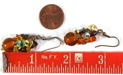 Dangle Earrings with Amber Glass Beads and Various gemstone chip beads