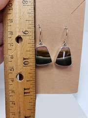 8.5g Sterling Silver Handmade Picture Agate Dangle Earrings 34mm