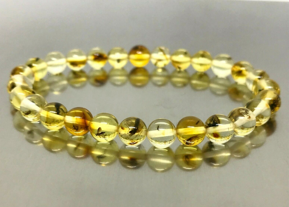 AMBER BRACELET Gift INSECT in EVERY BEAD Round Baltic Amber Insects 5,3g 17452