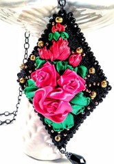 Handmade Miniature Flower Ribbon Embroidery Necklace,birthday gift, anniversary.