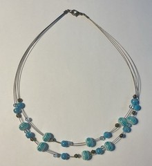 Blue And White Glass Beaded Necklace 16”
