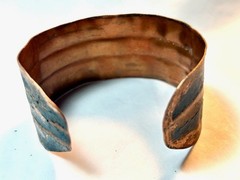 Handcrafted artisan copper cuff bracelet w/ striking blue-green verdigri 6.5 in.