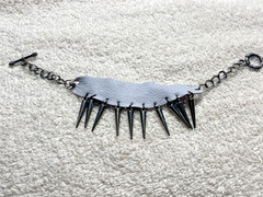 Unique Handcrafted Periwinkle Leather Bracelet with Spikes; Gun Metal