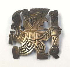 VINTAGE STERLING SILVER AZTEC WARRIOR PIN BROOCH MEXICAN MAYAN INCAN